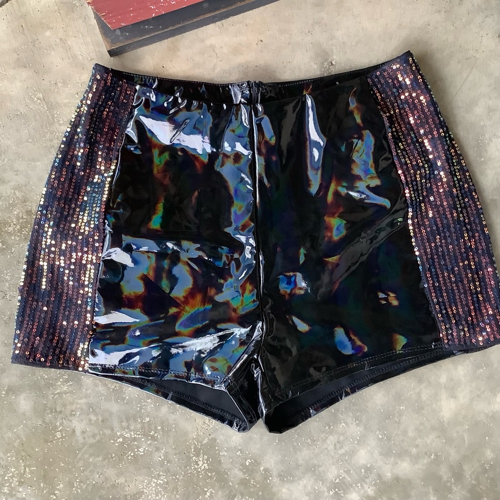 SHEIN Shiny Black Shorts - Size Large